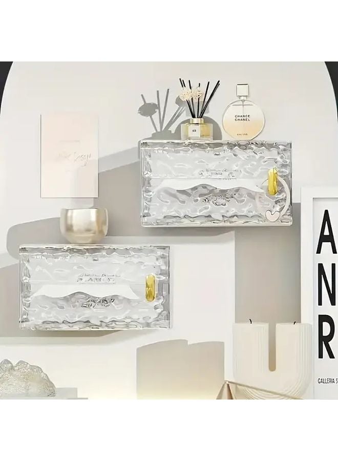 حامل علبة المناديل الشفاف الأبيض ذو الخطاف الذهبي المثبت على الحائط بدون حفر منظف الحمام وغرفة المعيشة. - Image 4